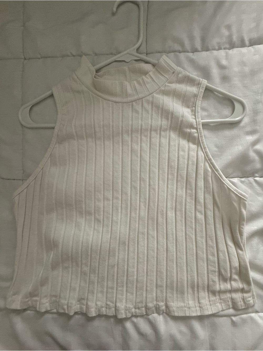 SHEIN White Ribbed Mock Neck Sleeveless Crop Tank